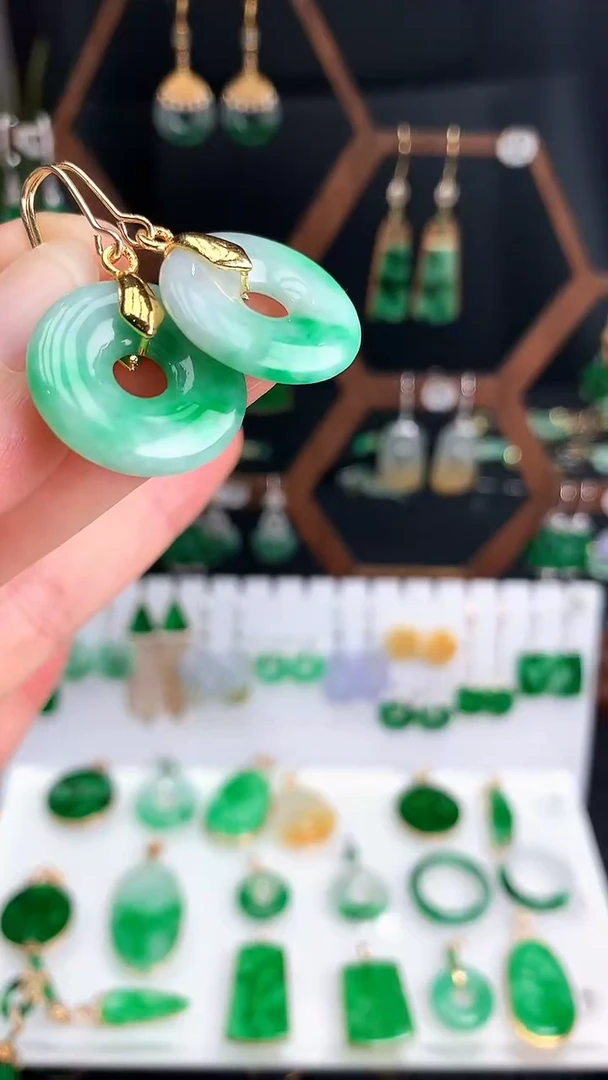 银S925镶嵌翡翠耳饰耳饰