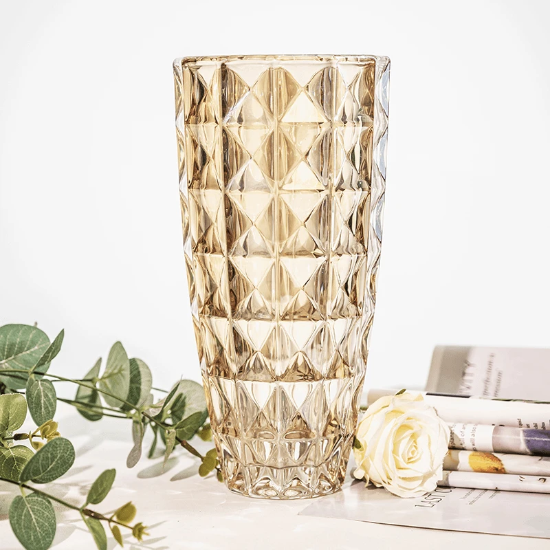 琥珀色菱形琉璃花瓶加厚居家客厅茶几