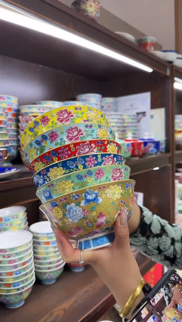 珐琅6英寸面碗6个景德镇陶瓷
