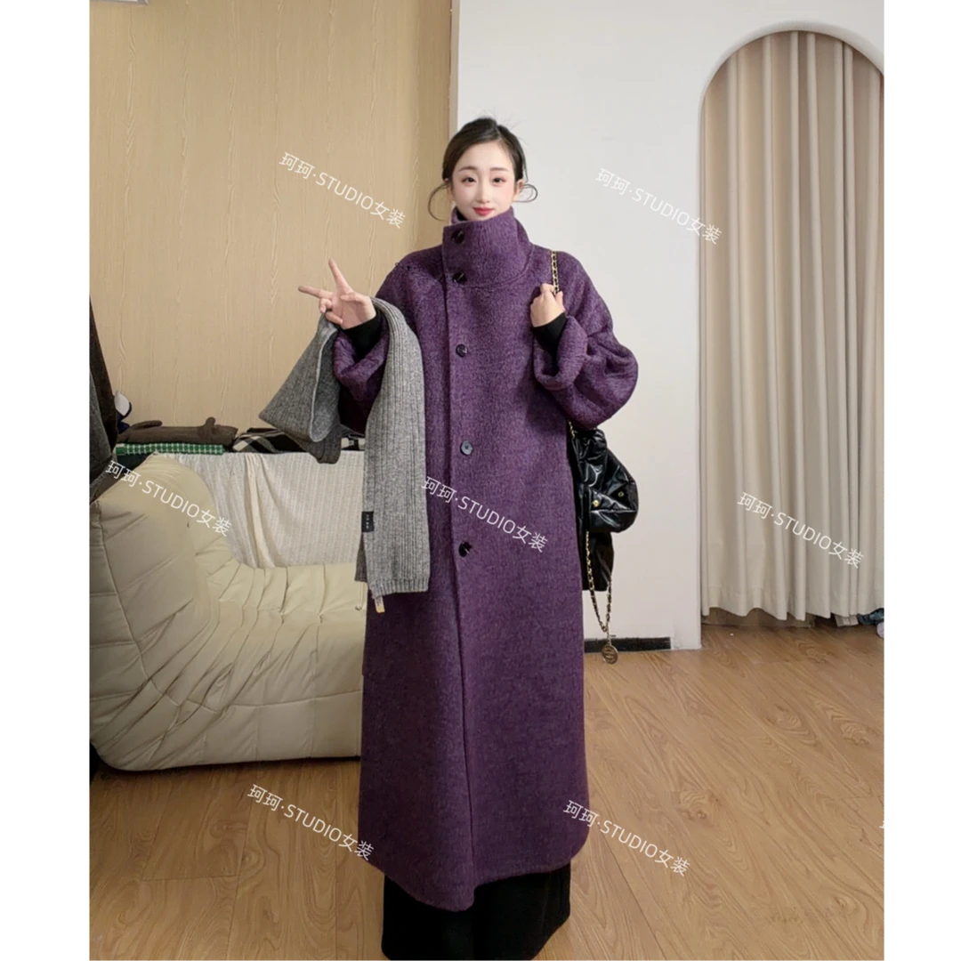 【珂珂专属】25秋冬原创新品韩系慵懒风宽松翻领长款加厚羊毛大衣