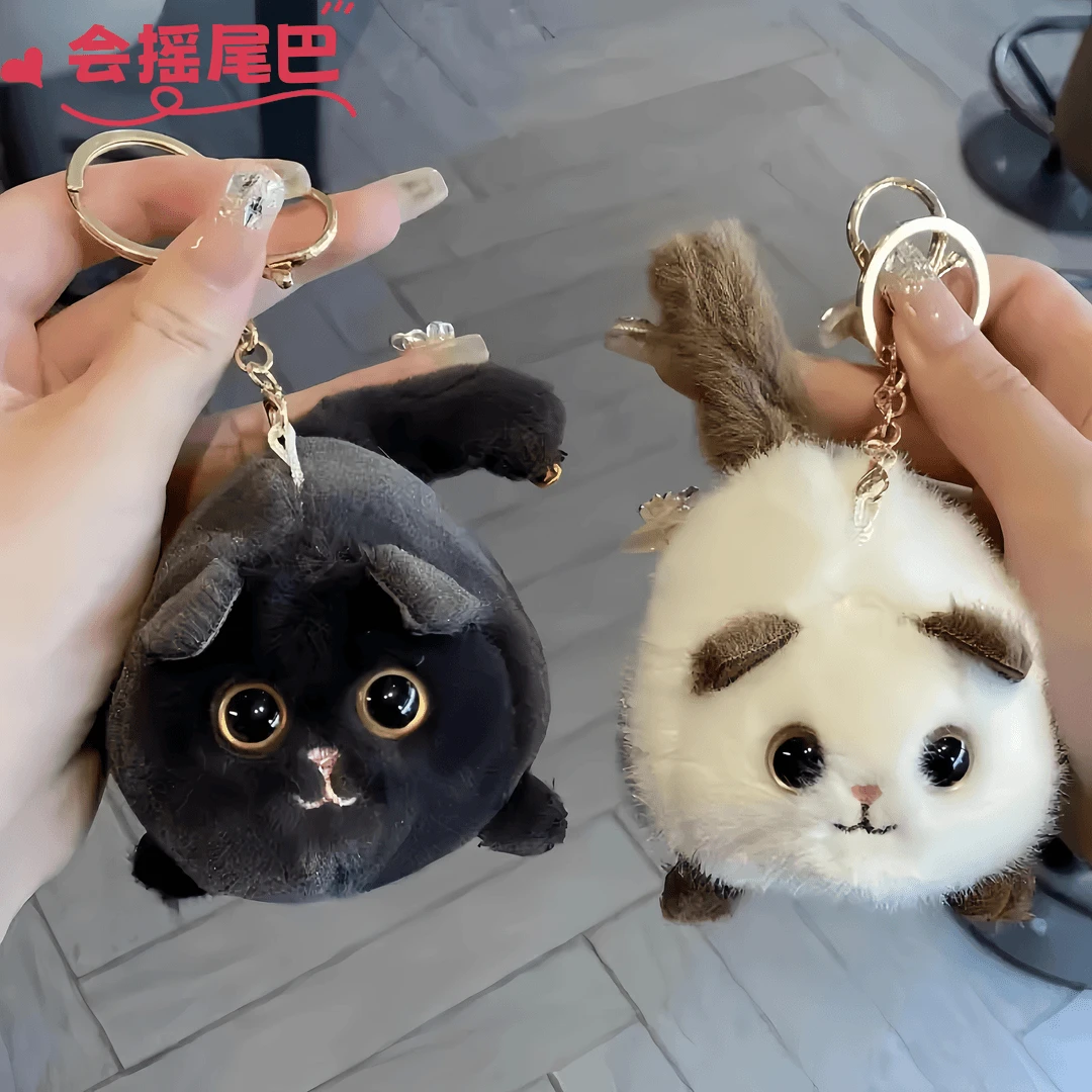 摇尾巴拉线小猫毛绒玩具钥匙扣公仔可爱娃娃发声创意玩偶包包挂件
