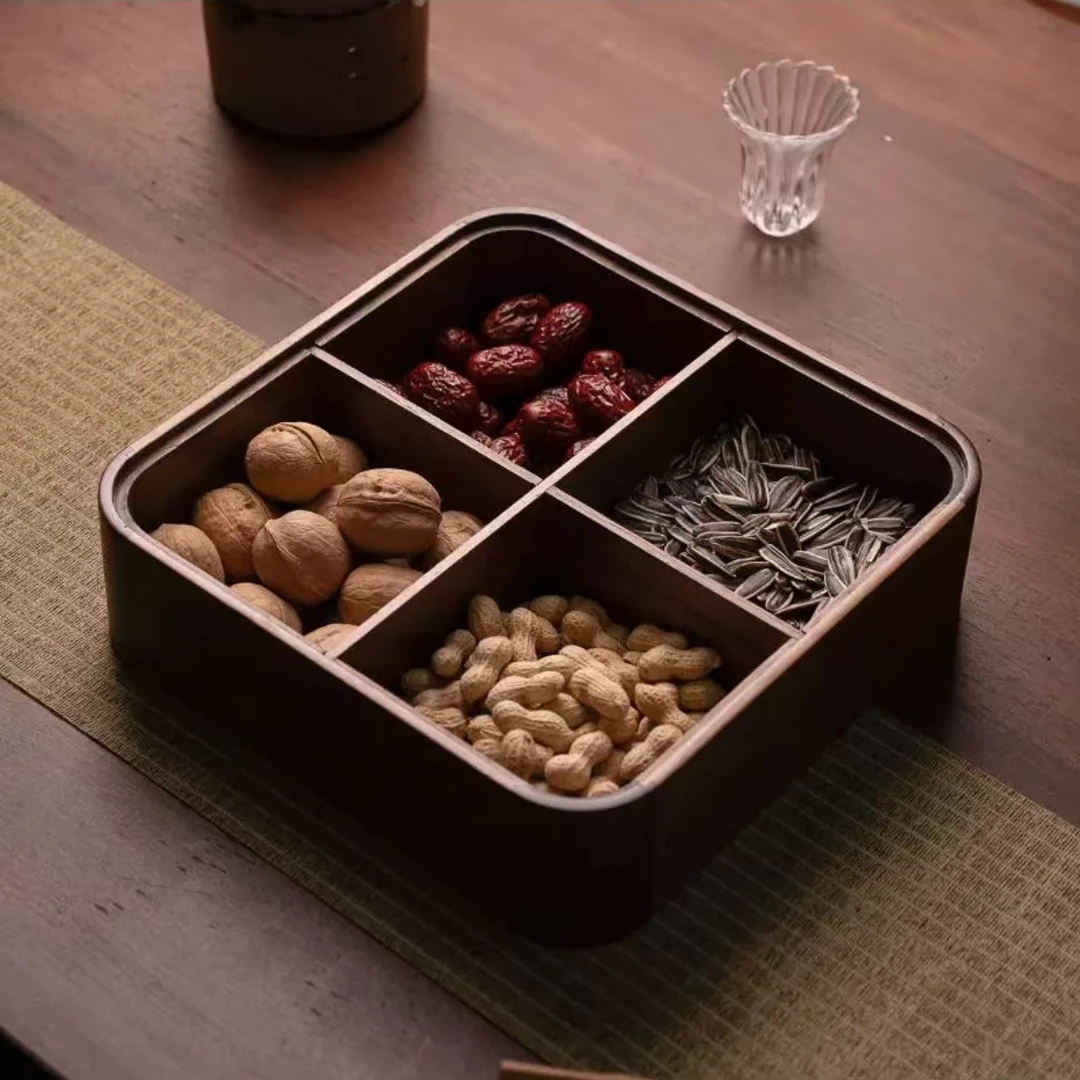 北美黑胡桃木四格干果盒可堆叠直径22cm高度5cm HHT-20