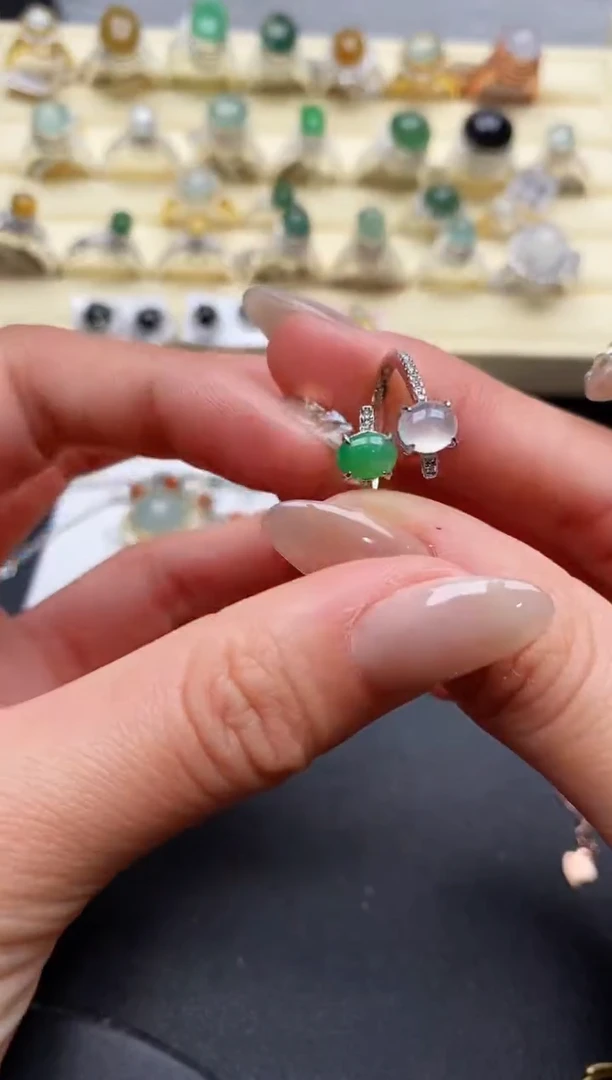 【闪购商品】翡翠戒指银S925镶嵌缅甸翡翠3   3+6