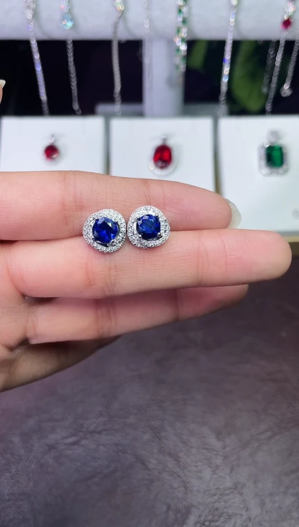 合金合成钻石蓝宝耳钉