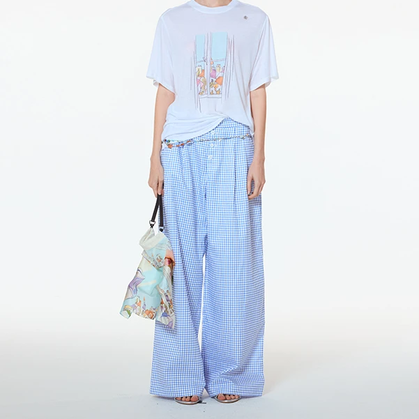 河岸家买手店设计师UHOOWU简约格纹双褶阔腿裤休闲长裤女25春