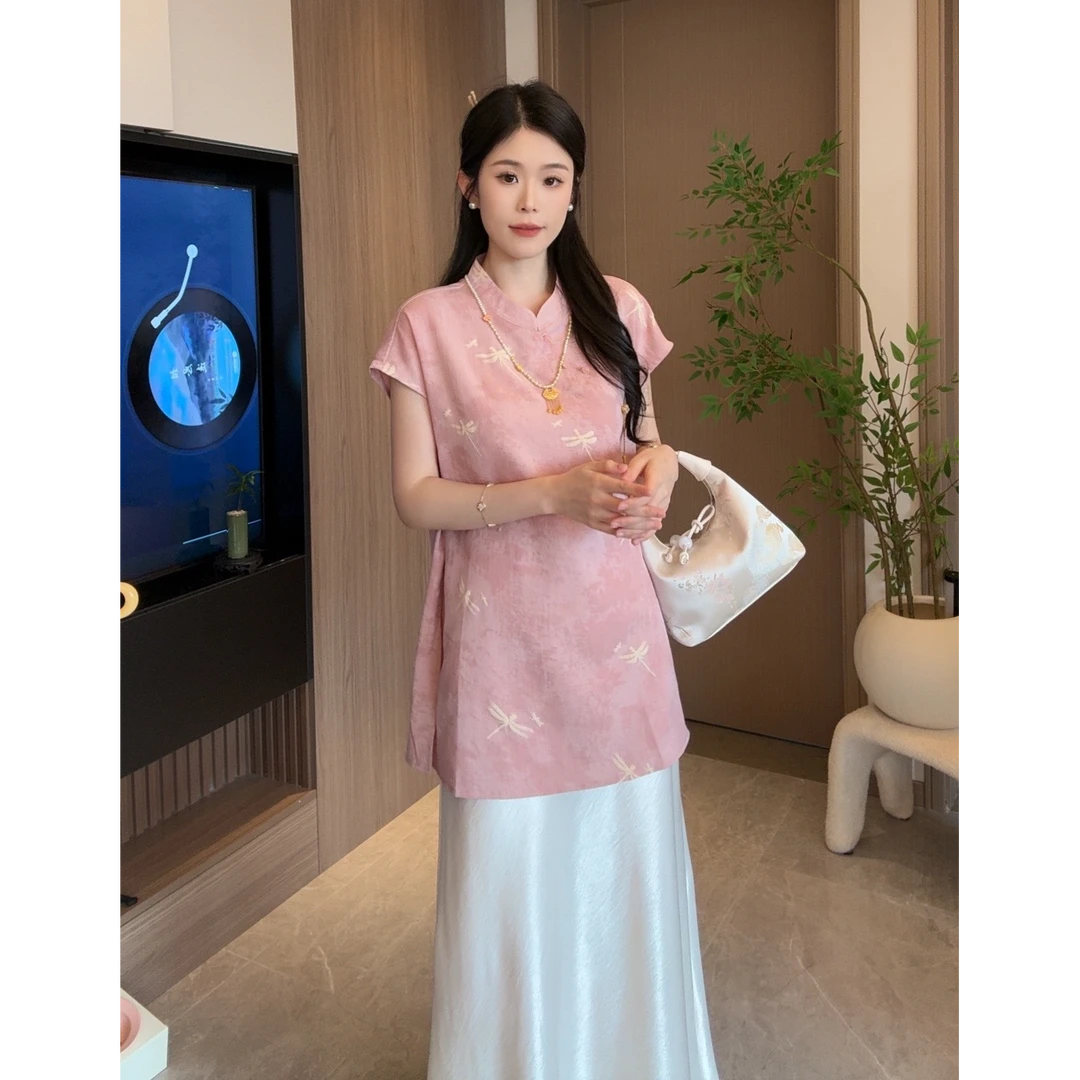 （蜻蜓）6517夏款小飞袖收腰盘口新中式国风小衫