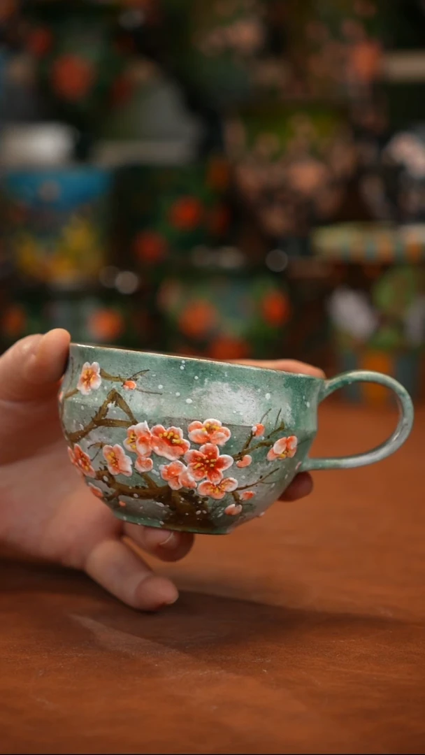 紫砂油画   釉下彩  杯子