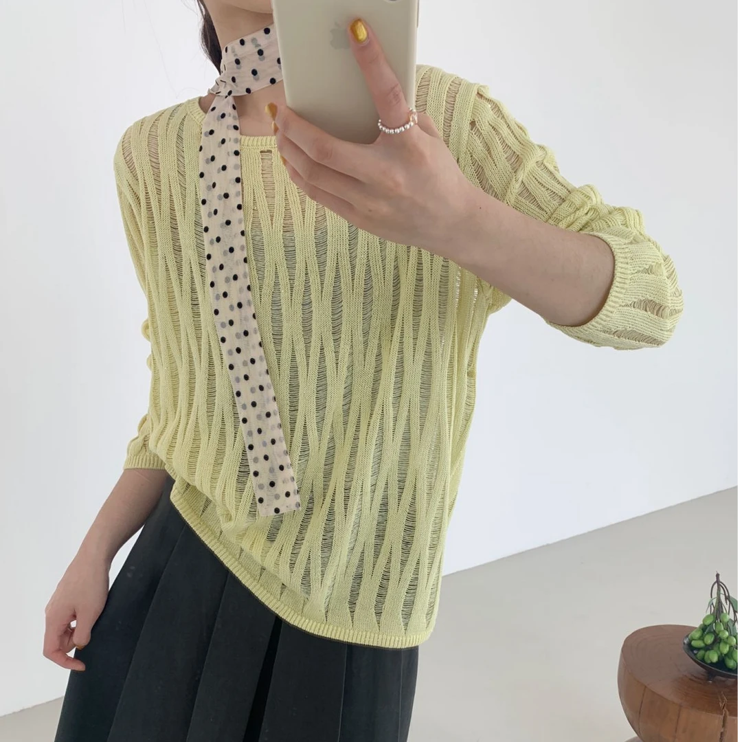 【素简.820137】春款上新星点亚麻宝藏上新高级防晒针织衫