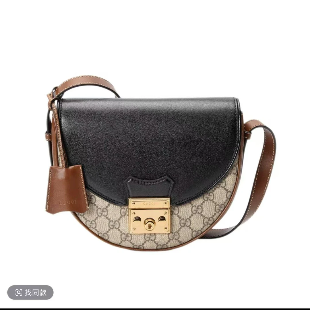 95新 GUCCI/古驰 【静文】Padlock PVC拼牛皮 马鞍包/BGH005410002