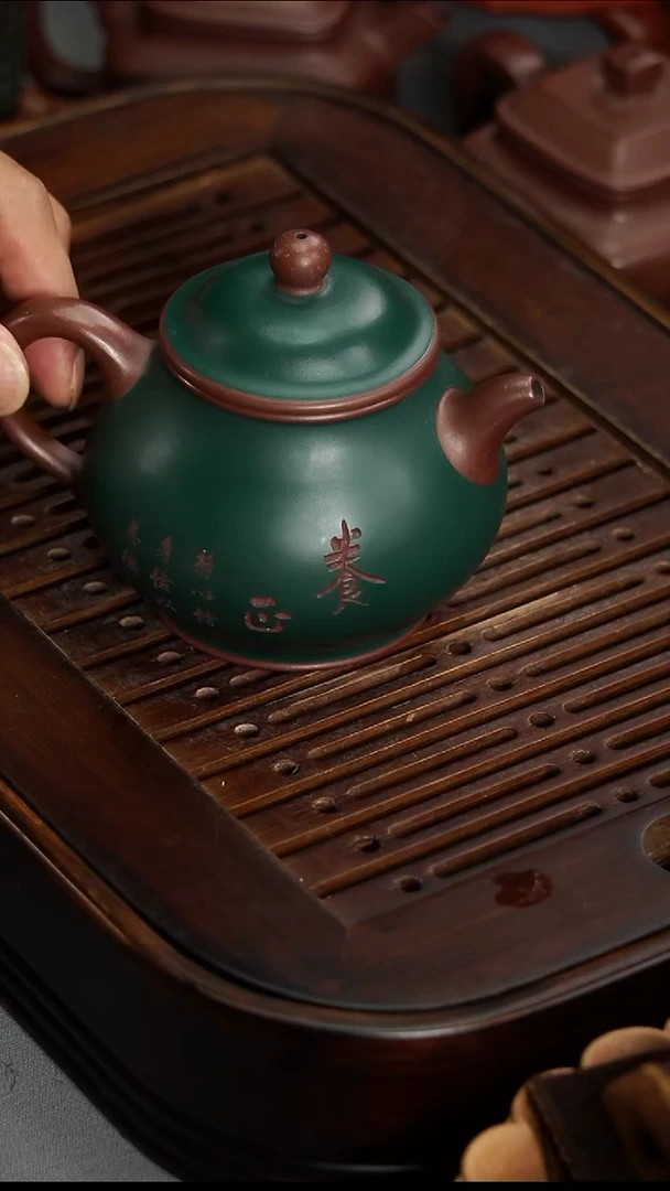 茶壶紫砂宜兴紫砂双色潘壶200毫升