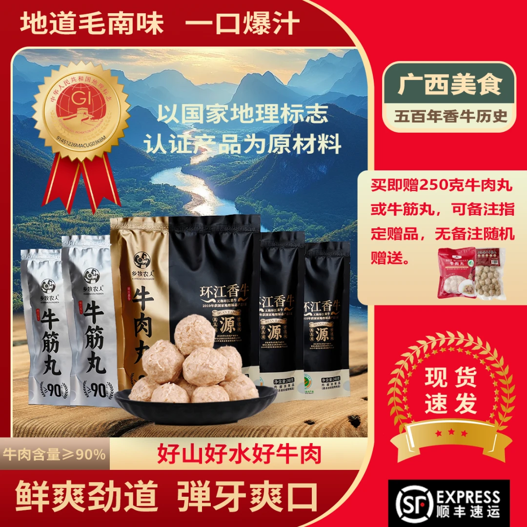 乡牧农人正宗牛肉丸牛筋丸248g*2袋Q弹爆汁高端火锅烧烤  到手3袋