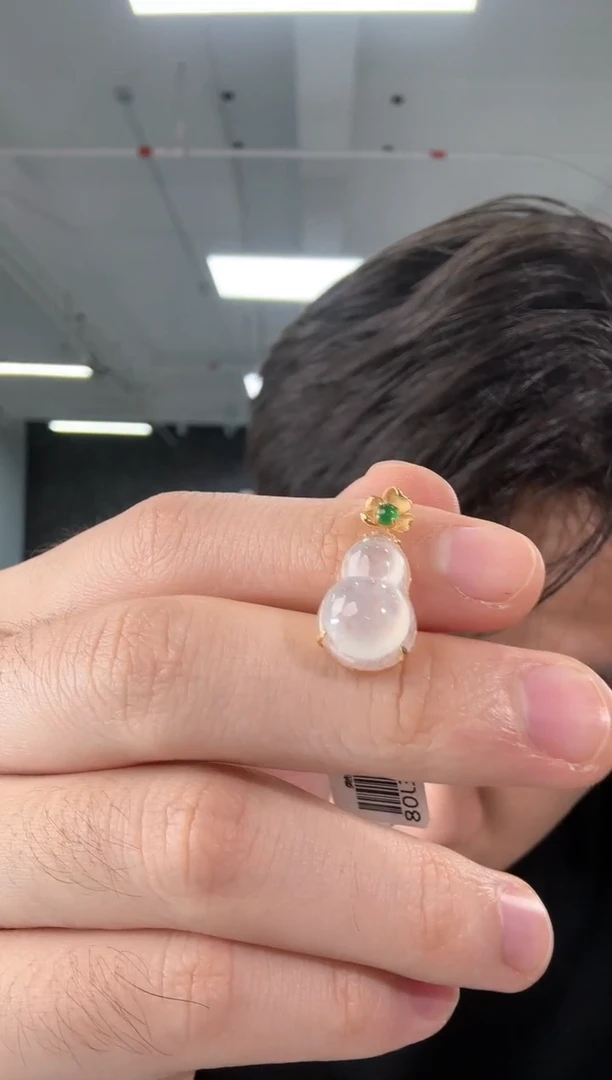 吊坠(不含链)18K金镶嵌翡翠翡翠葫芦吊坠