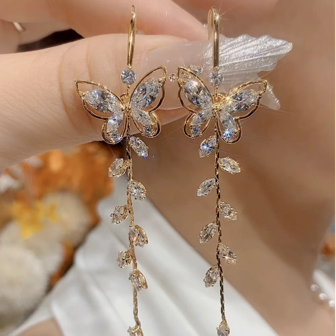 铜合金合成锆石耳饰 金色重工优雅满钻超闪精美素款E54