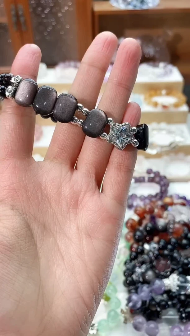 【闪购商品】水晶手串未镶嵌银曜石手牌