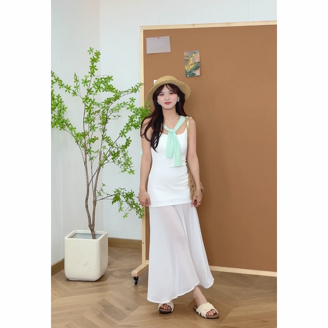 2025夏季新款小个子网纱拼接针织吊带露背收腰连衣裙女ZR-Q76611