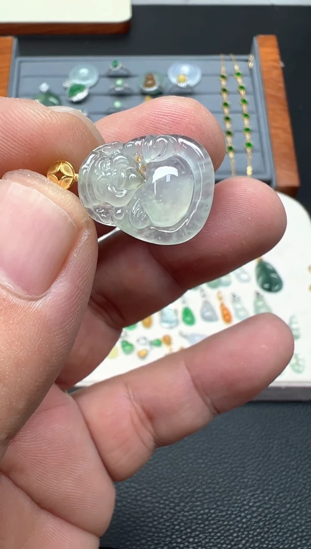 颈饰18K金镶嵌翡翠（30号链接）纯天然A货缅甸翡翠米爷爷