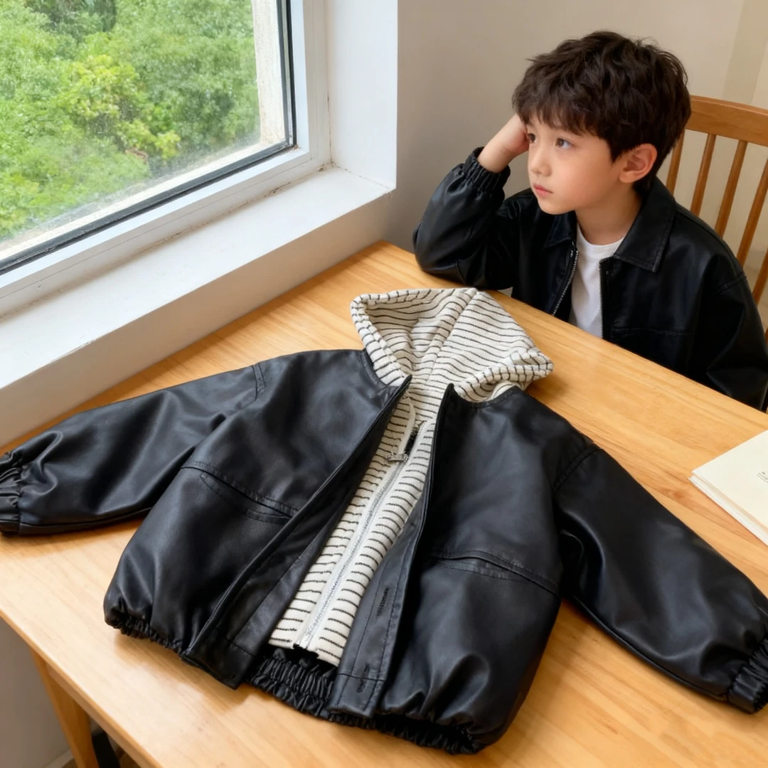 男童皮衣外套冬款加绒2025新款冬季夹克宝宝冬装小童机车服外套潮