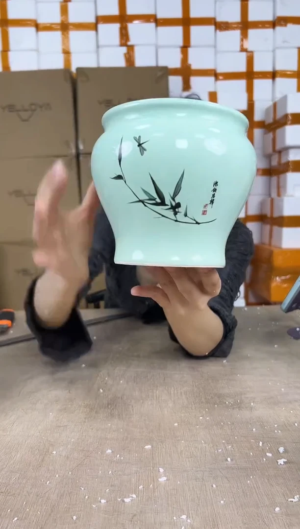 缸型浅绿竹子13x13