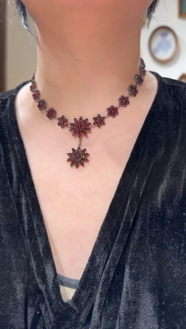 非金属无老合金，维多利亚时期老矿红石榴项链，