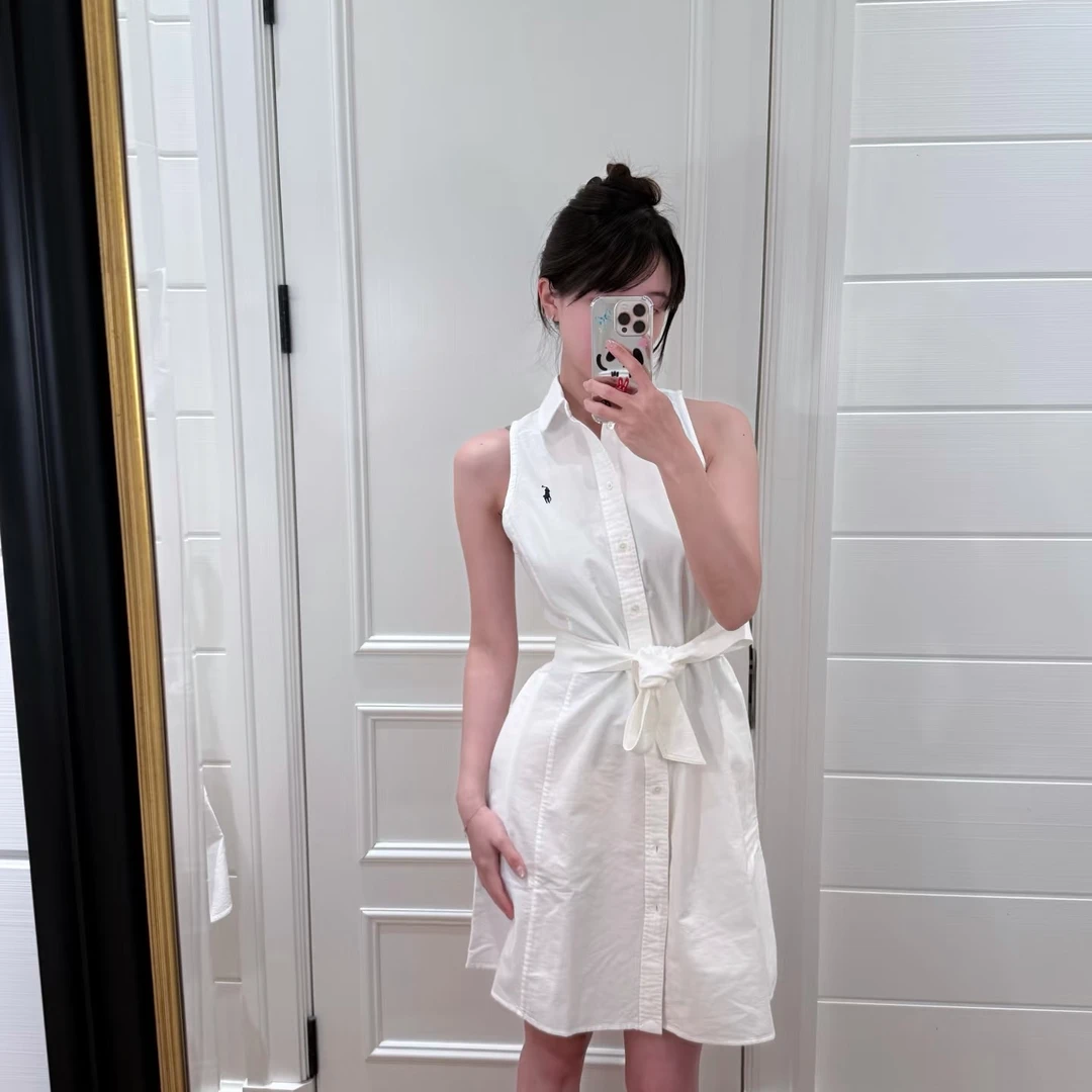 YUCHUAN*【B018】女装夏季小马刺绣无袖polo气质美爆束腰长裙（扫齐）