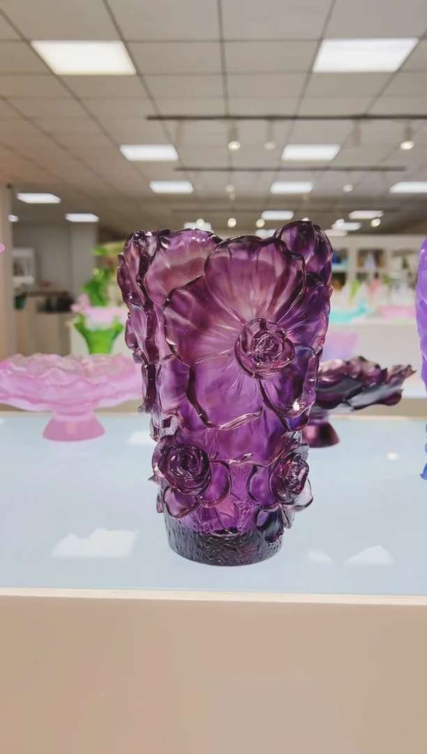 手工艺品琉璃古法琉璃山茶花花瓶