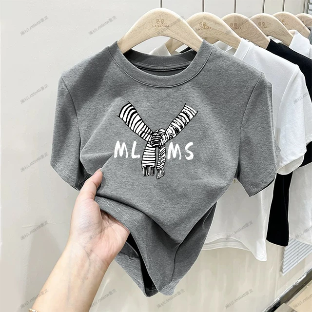 【033围巾】高品质高弹正肩短袖T恤女微胖大码女装弹力棉上衣