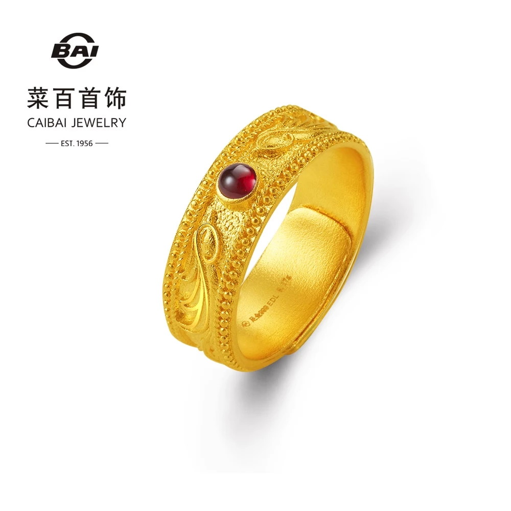 菜百首饰足金戒指国潮风古法黄金鎏彩凤凰戒指古典时尚戒指