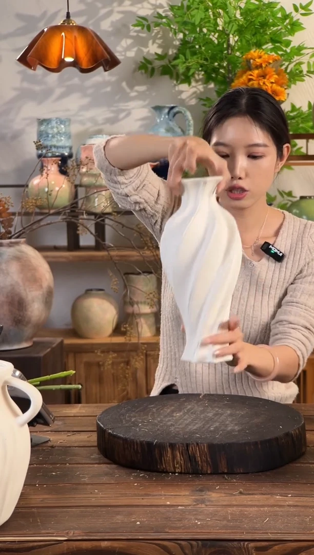 【素色-大号斜纹花瓶】桌面陶瓷花瓶干花鲜花客厅插花摆件花瓶