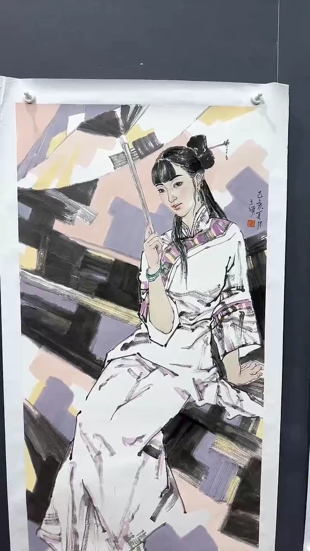 【闪购商品】国画王老师-四尺-打伞人物