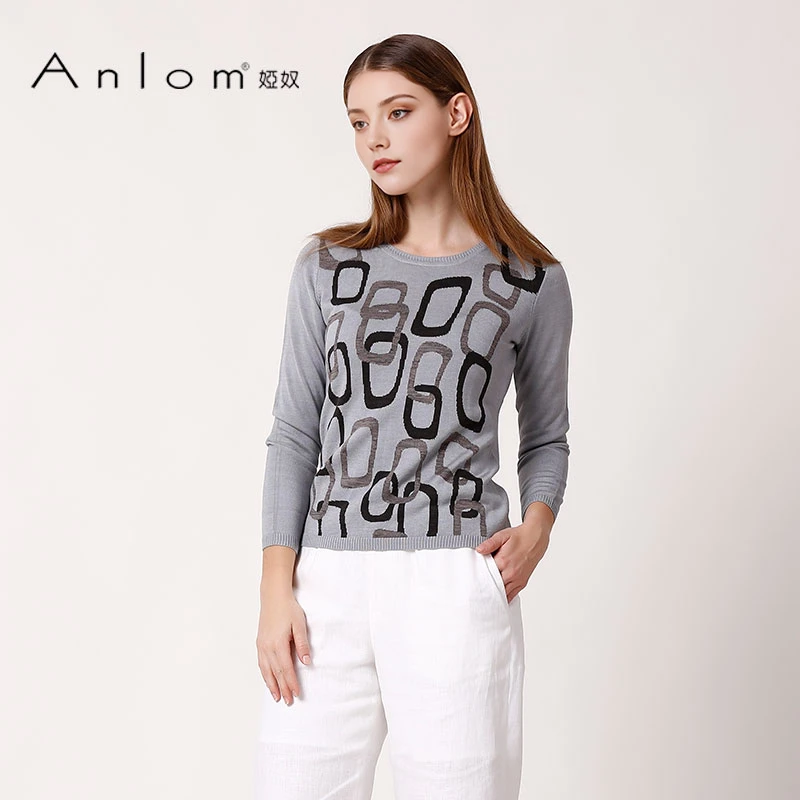 Anlom/娅奴桑蚕丝春秋新款时尚气质宽松显瘦圆领桑蚕丝针织衫上衣
