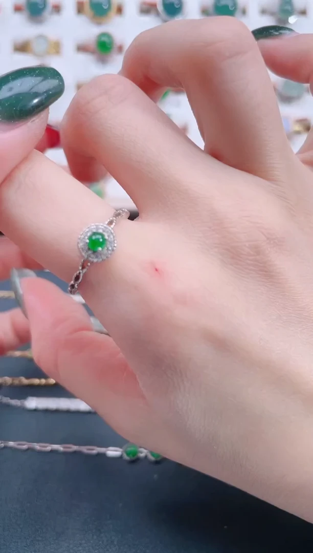 银S925镶嵌戒指翡翠天然翡翠