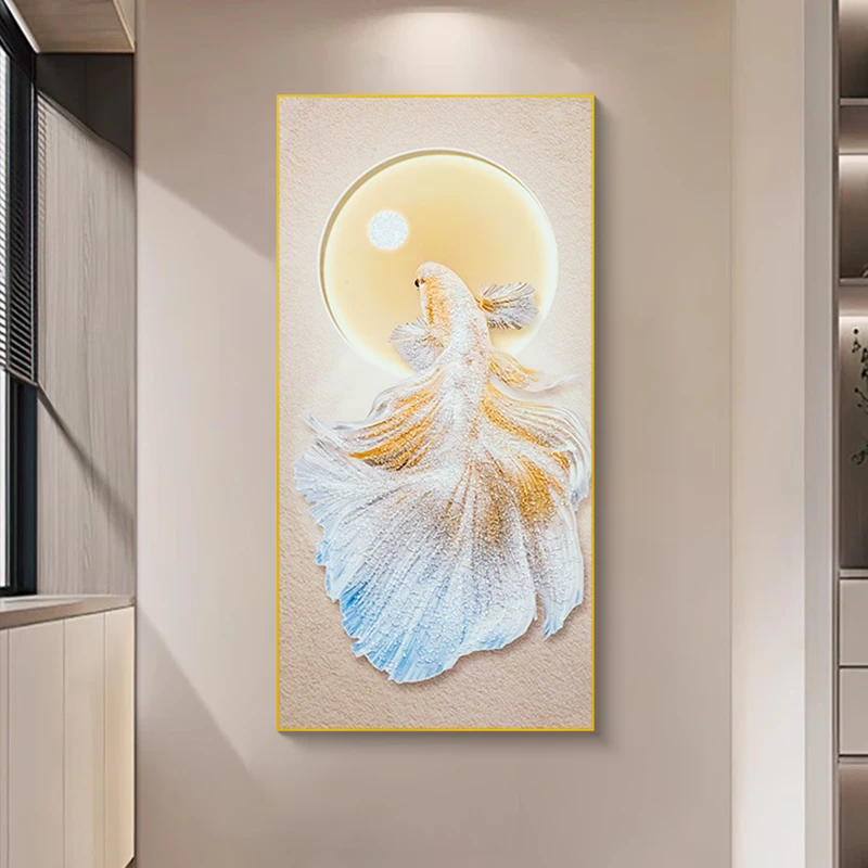 入户玄关镶钻装饰画锦鲤玄幻走廊轻奢进门过道挂画锦鲤004