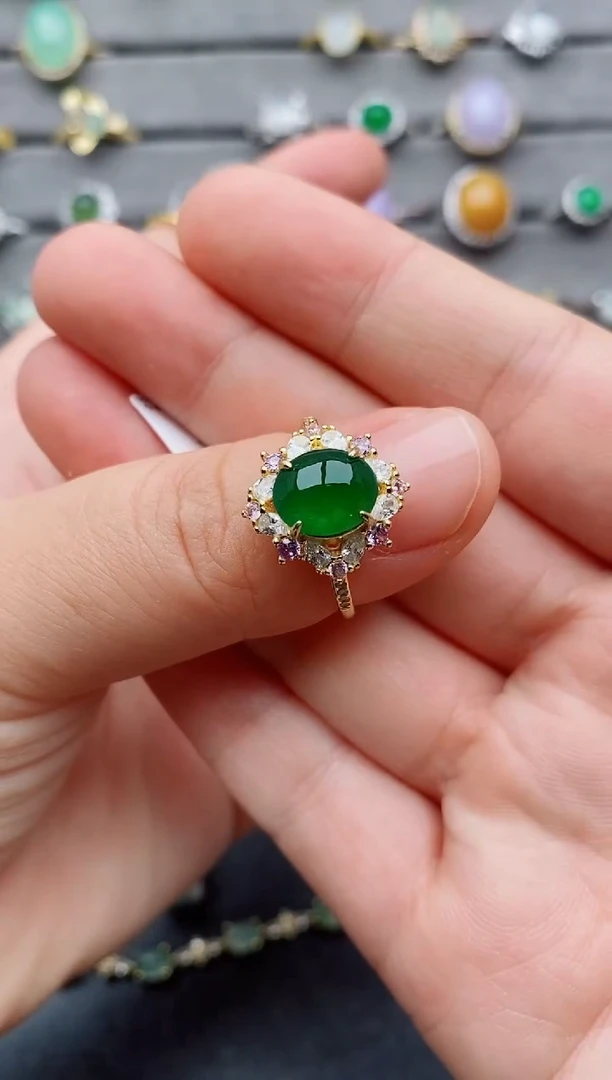 翡翠戒指银S925镶嵌青**原一物一证