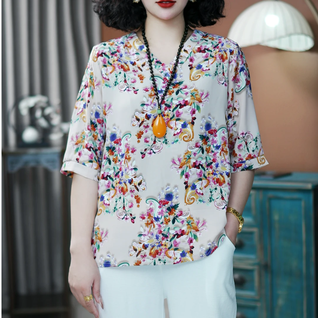 碎花短袖T恤印花薄款中袖夏季时尚半袖女显瘦百搭