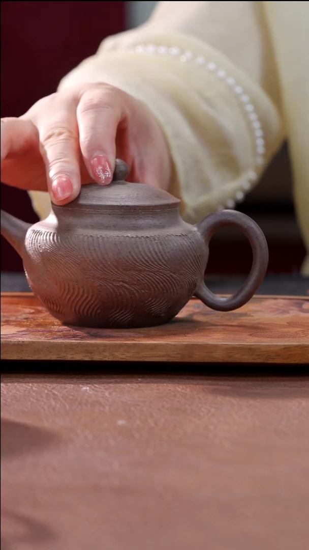 茶具裸烧铁胎水纹壶