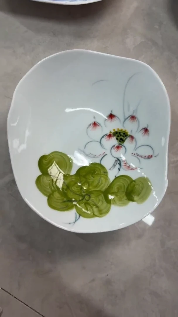 瓷片景德镇高温釉中彩-荷叶盘微瑕清库价不退不换