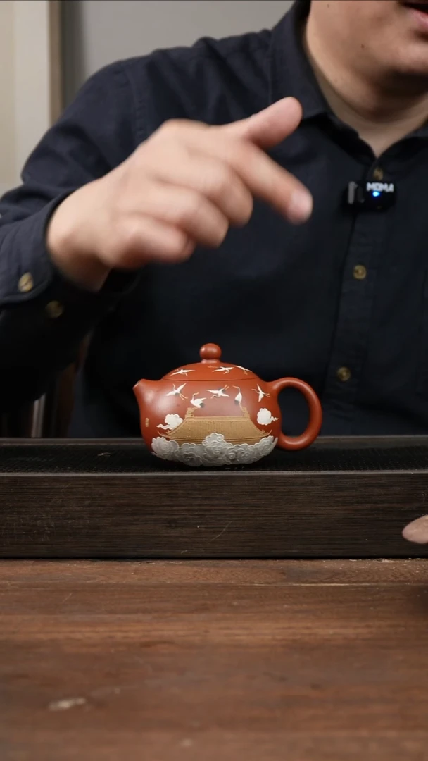 茶杯紫砂朱泥西施    堆绘瑞鹤图     190CC