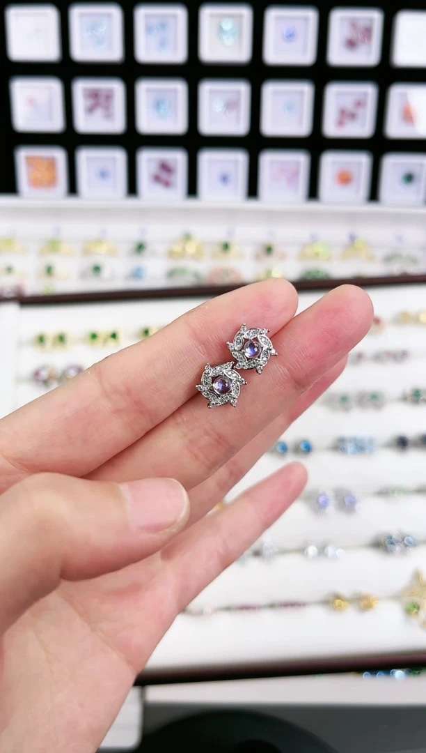 月光石耳钉银S925镶嵌y333