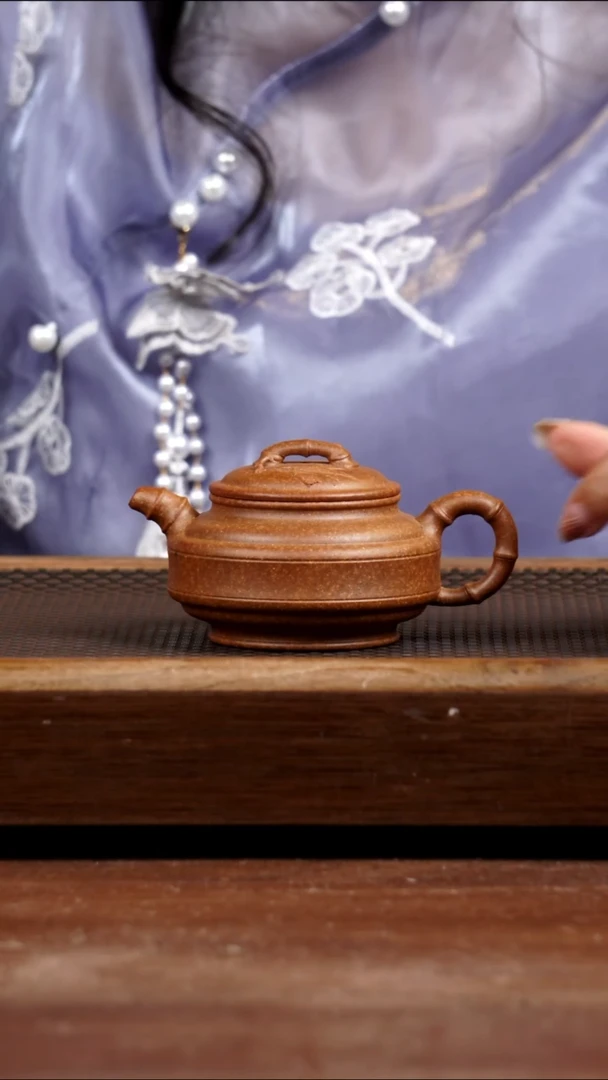 茶壶紫砂龙骨金砂双线竹鼓160CC