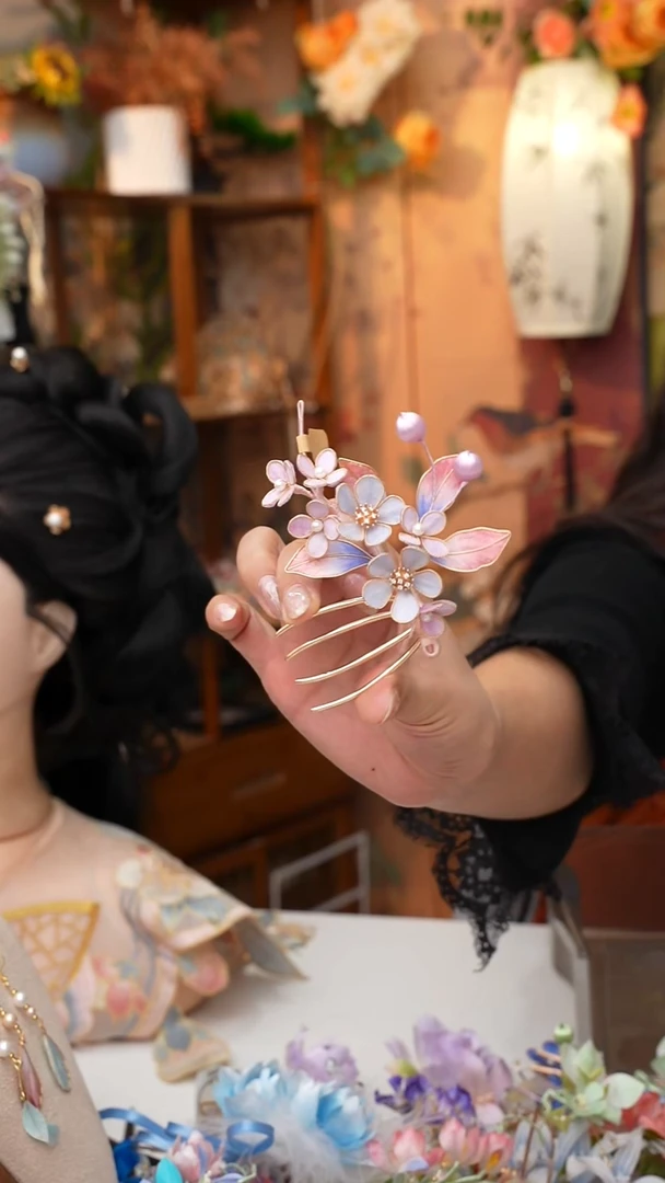 纯铜锆石925银锦簪阁非遗绒花