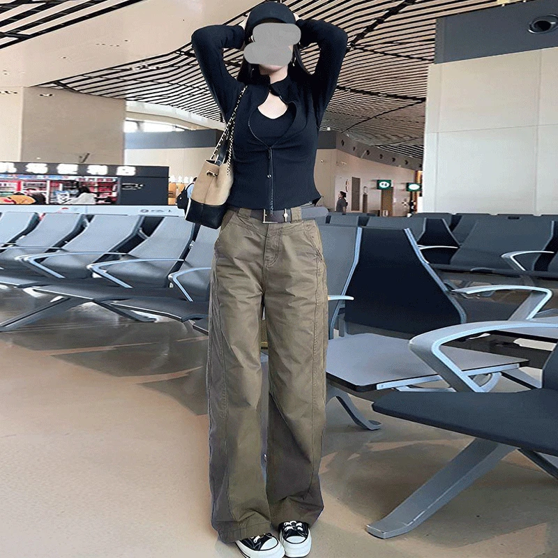 2025秋季新款潮流显瘦长袖上衣+纯色休闲裤套装女网红流行两件套