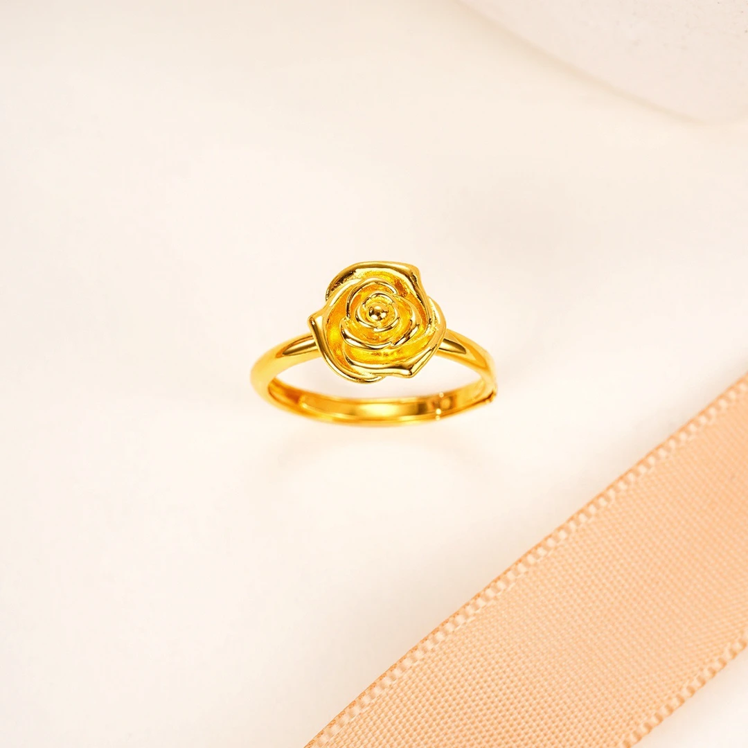 足银戒指 足银经典浪漫玫瑰开口戒指女款时尚花朵戒指