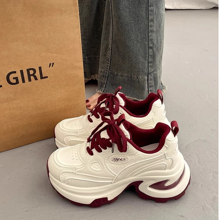 三福爆款港风松糕厚底新款女小个子鞋子增高ins风透气老爹鞋女