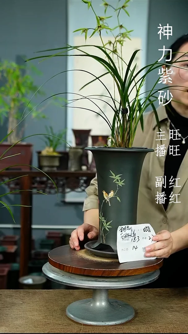 紫砂花盆0538+Z 黑拖 紫砂花盆紫砂