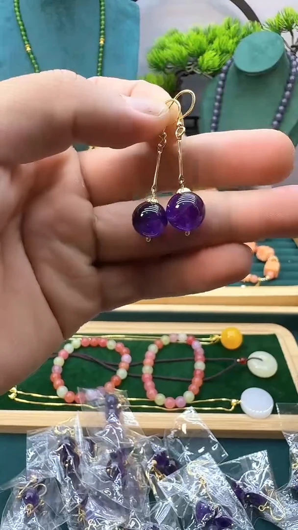 紫晶耳饰14K金镶嵌QW03