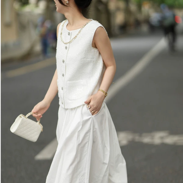 planets2025新款高端女装舒适百搭显瘦气质小香风上衣半裙套装