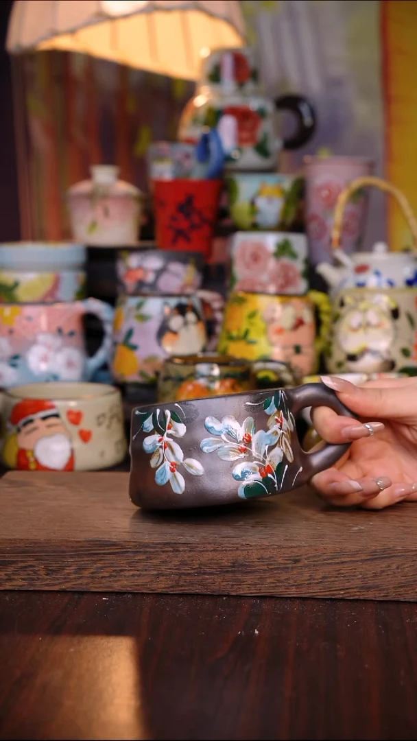 杯子陶泥垚手作 景德镇手工手绘陶瓷器物