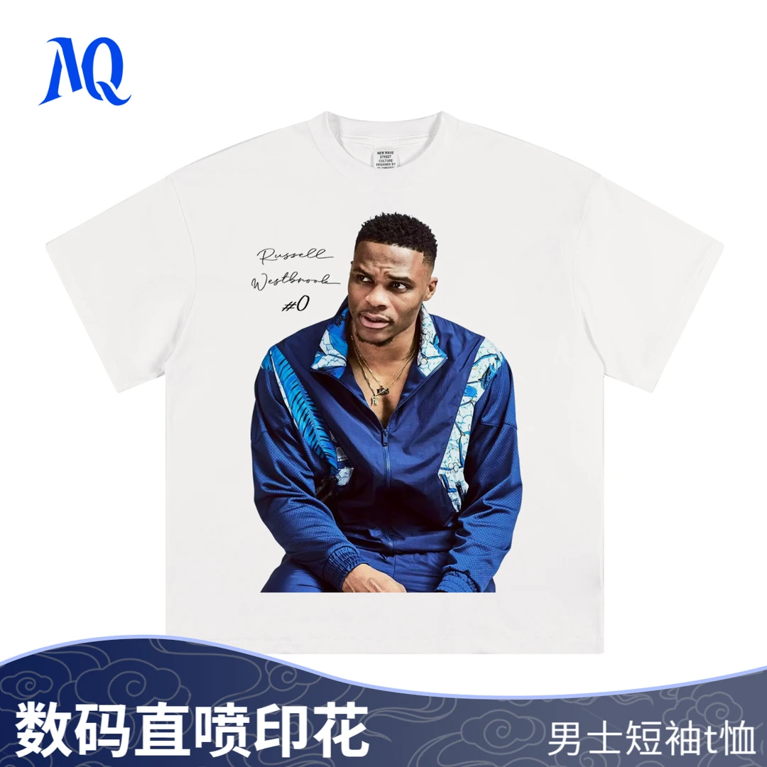 MQ25SS拉塞尔-威斯布鲁克WHYNOT宽松纯棉圆领复古街头男士短袖T恤