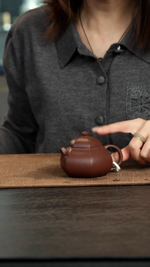 茶壶紫砂老紫泥六方文旦150cc