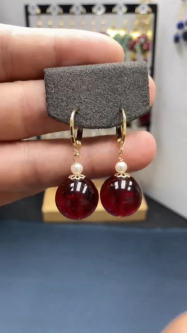 【闪购商品】血珀耳饰银S925镀金镶嵌尺寸16mm耳扣07